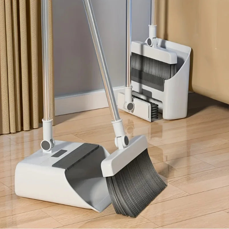 3-in-1 Folding Broom and Dustpan Set Multi Surface Cleaning Kit for Living Room Bedroom Bathroom Easy Storage Lightweight