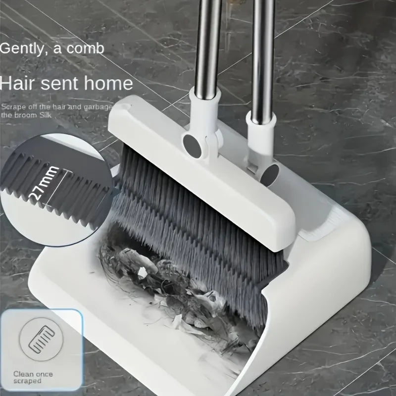 3-in-1 Folding Broom and Dustpan Set Multi Surface Cleaning Kit for Living Room Bedroom Bathroom Easy Storage Lightweight