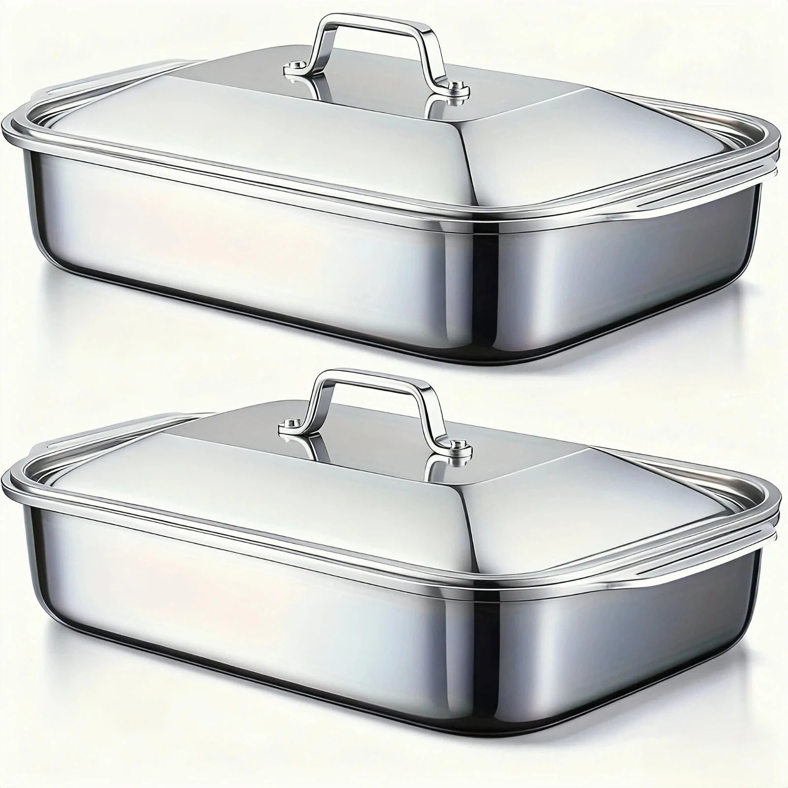 Stainless Steel Covered Roaster Pan Thickened Nonstick Oven Safe with Heat Resistant Handles for Grilling Baking Buffet Serving
