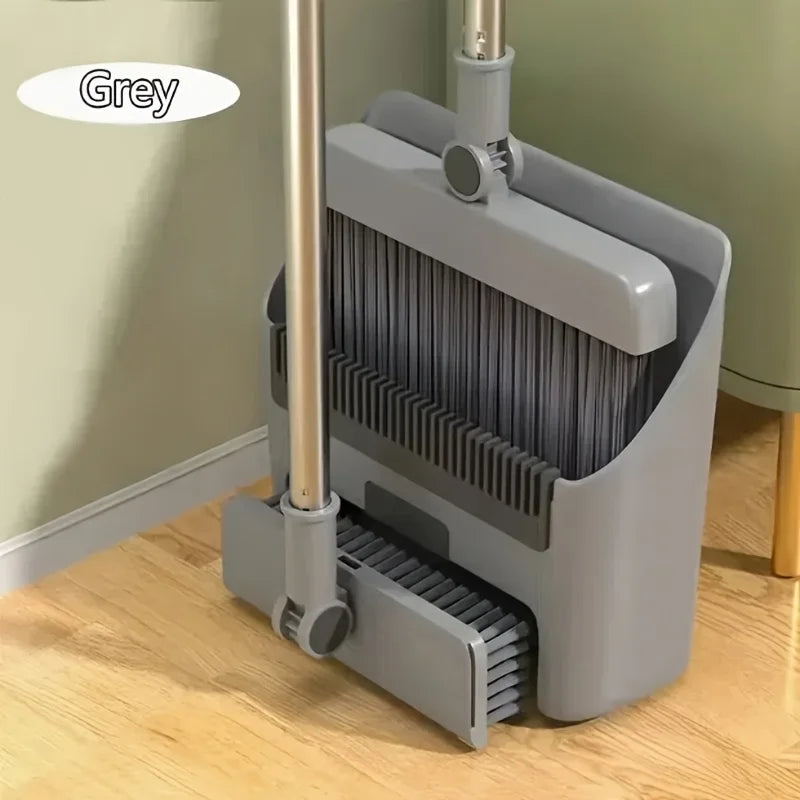 3-in-1 Folding Broom and Dustpan Set Multi Surface Cleaning Kit for Living Room Bedroom Bathroom Easy Storage Lightweight