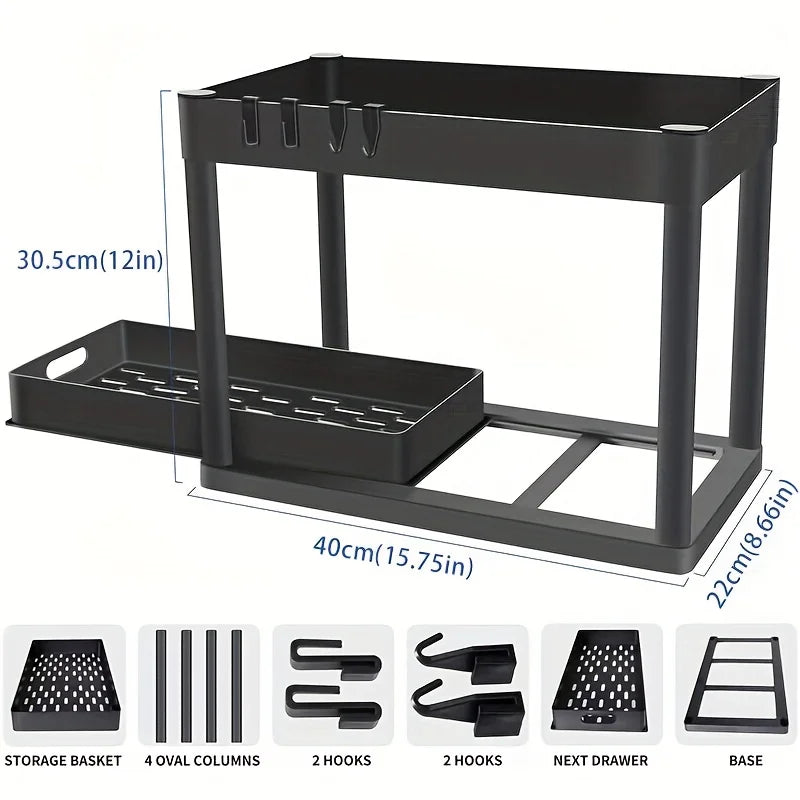 2-Tier Sliding Under Sink Organizer Multifunctional Space-Saving Bathroom Cabinet Storage Drawer