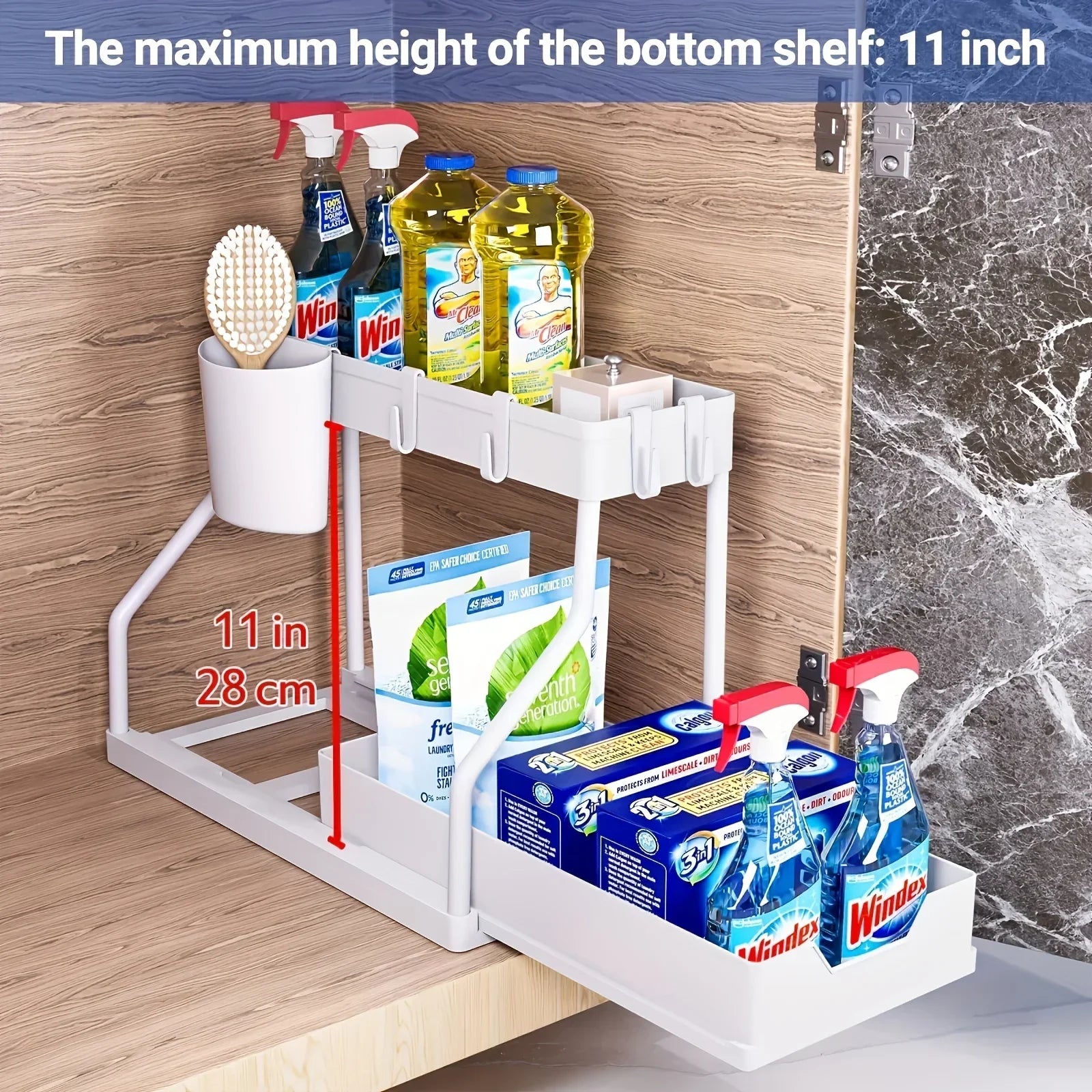 2-Tier Sliding Under Sink Organizer Multifunctional Space-Saving Bathroom Cabinet Storage Drawer
