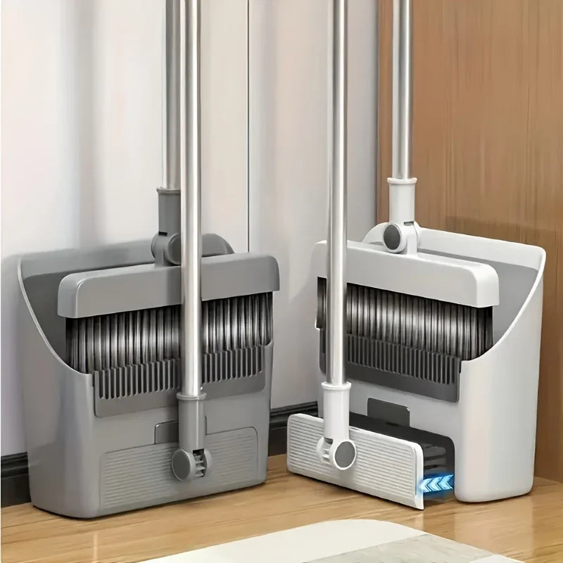 3-in-1 Folding Broom and Dustpan Set Multi Surface Cleaning Kit for Living Room Bedroom Bathroom Easy Storage Lightweight