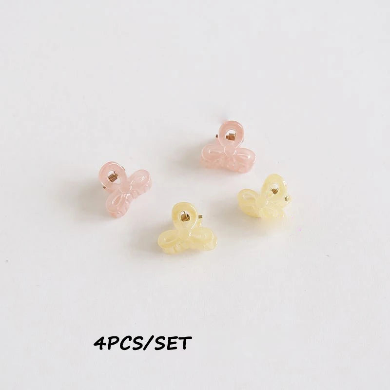 4Pcs/set Cute Jelly Color Transparent Mini Hair Claw Clip Fashion Bow Tie Sweet Girl Small Side Clamp Hairpin Hair Accessories