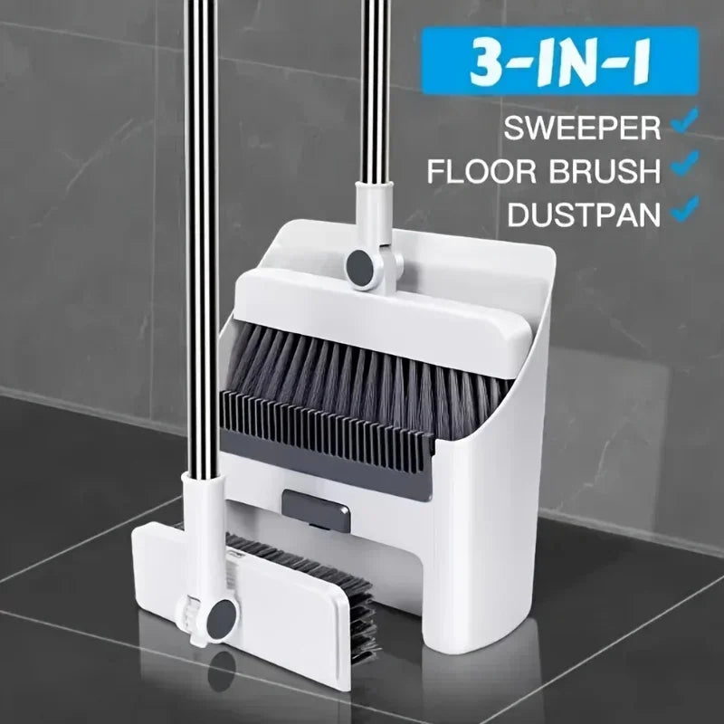 3-in-1 Folding Broom and Dustpan Set Multi Surface Cleaning Kit for Living Room Bedroom Bathroom Easy Storage Lightweight