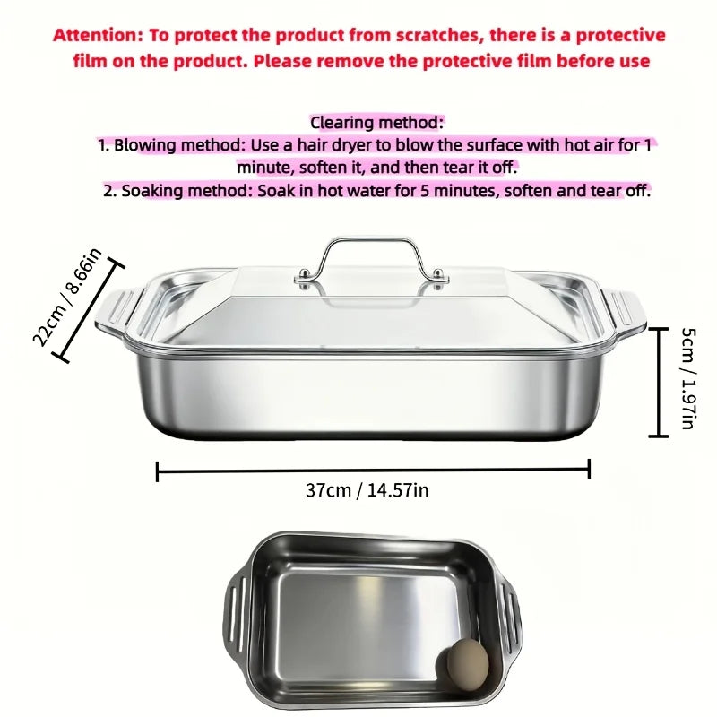 Stainless Steel Covered Roaster Pan Thickened Nonstick Oven Safe with Heat Resistant Handles for Grilling Baking Buffet Serving