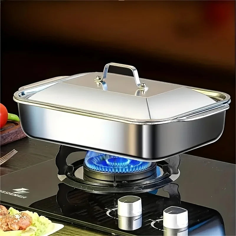 Stainless Steel Covered Roaster Pan Thickened Nonstick Oven Safe with Heat Resistant Handles for Grilling Baking Buffet Serving